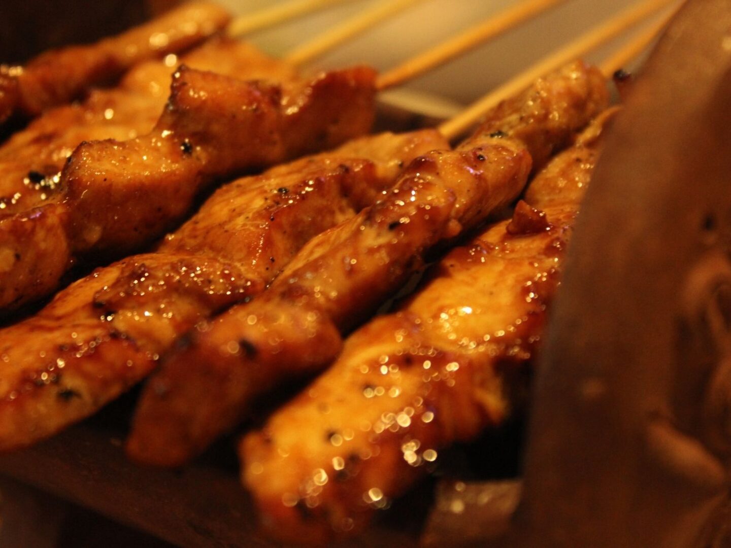 Chicken satay on a plate
