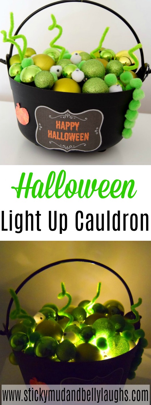 Here is a fun Halloween Craft to do with the kids. A light up cauldron. #halloweencrafts #halloweendecorations #halloweencraftsforkids #cauldron