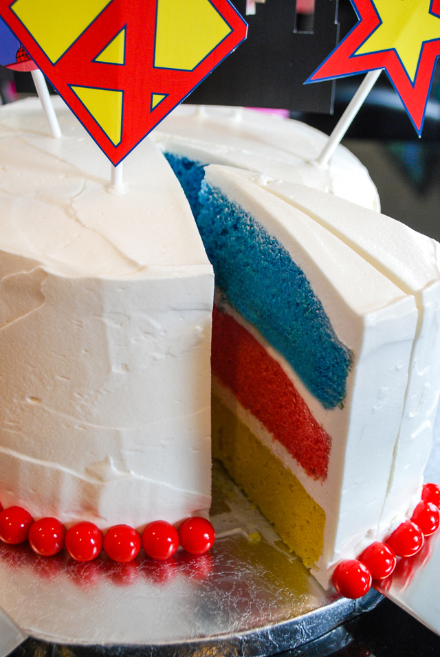 easy super hero birthday cake with printable cake toppers 12