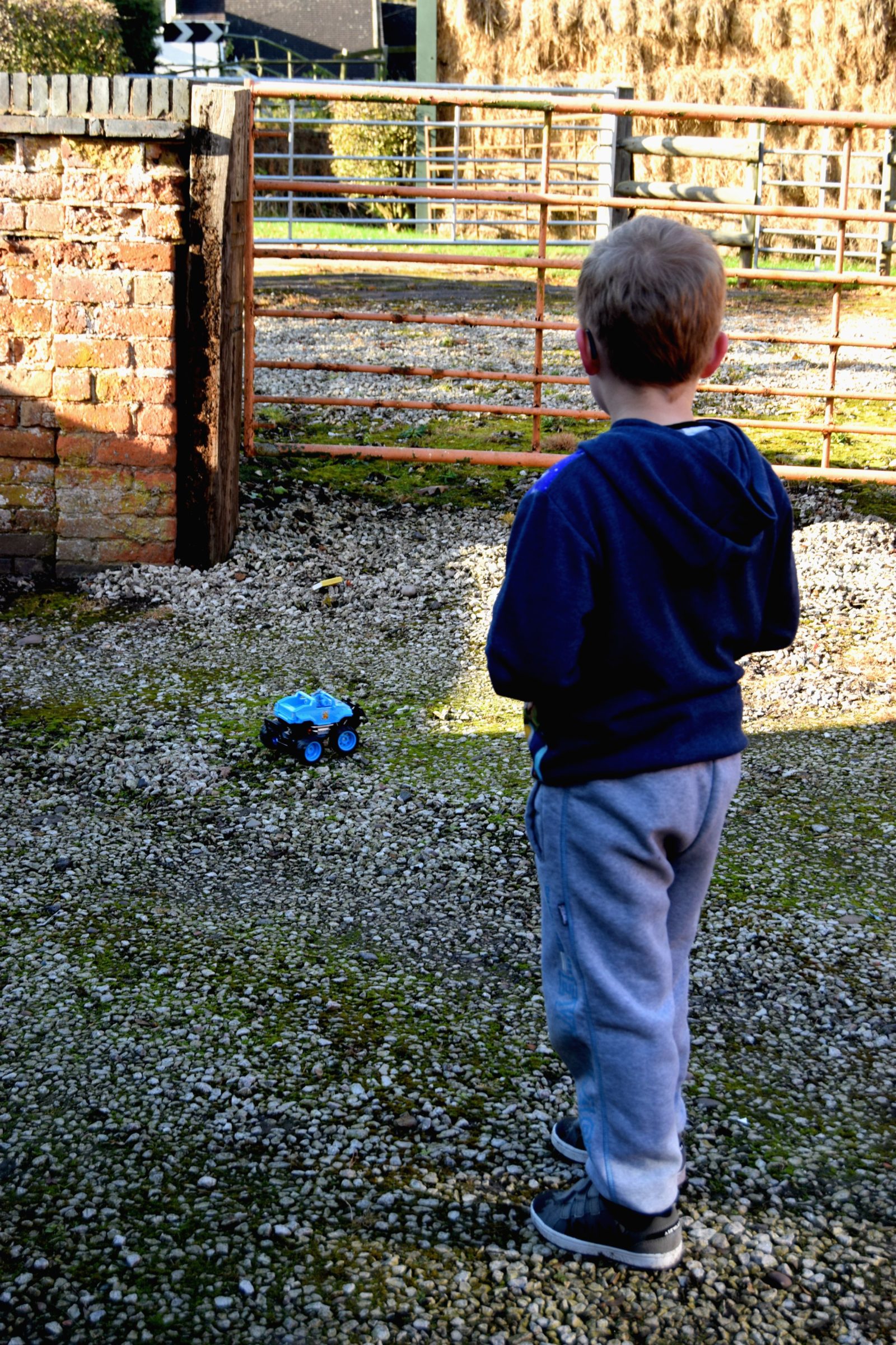 playing with remote control truck