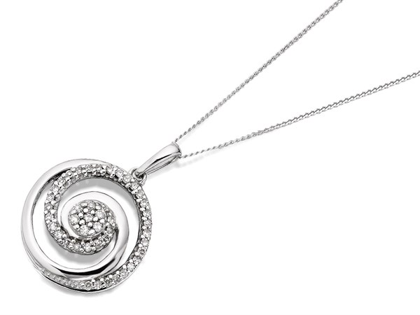 9ct White Gold Diamond Swirl Pendant And Chain