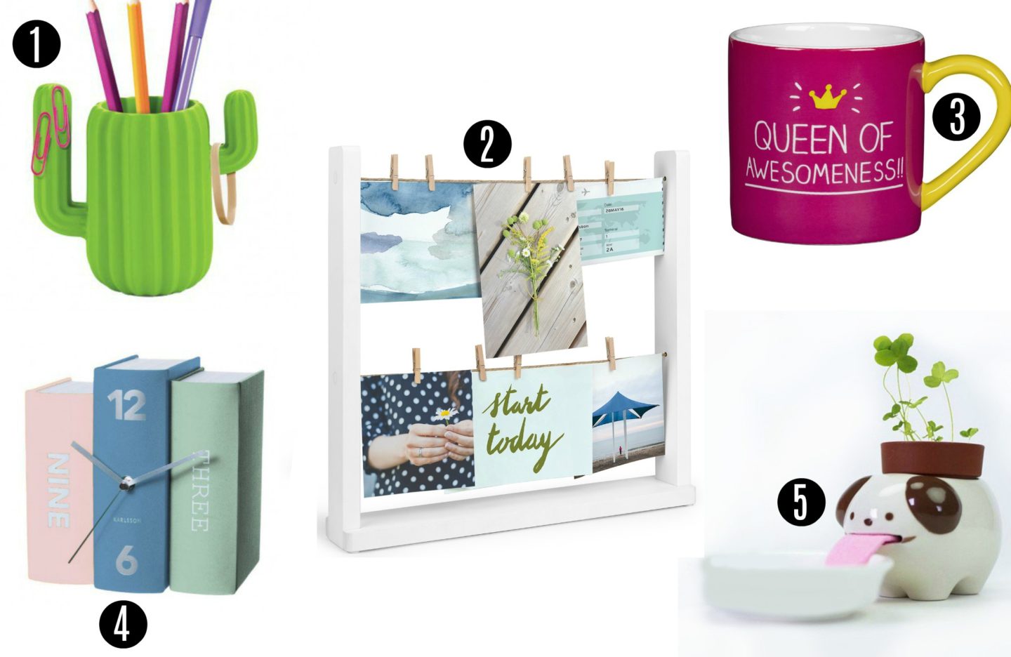 Mother's day gifts from Red Candy. A selection of our top picks including deks organisers, mugs, a peg photo frame, novelty clock and planter.