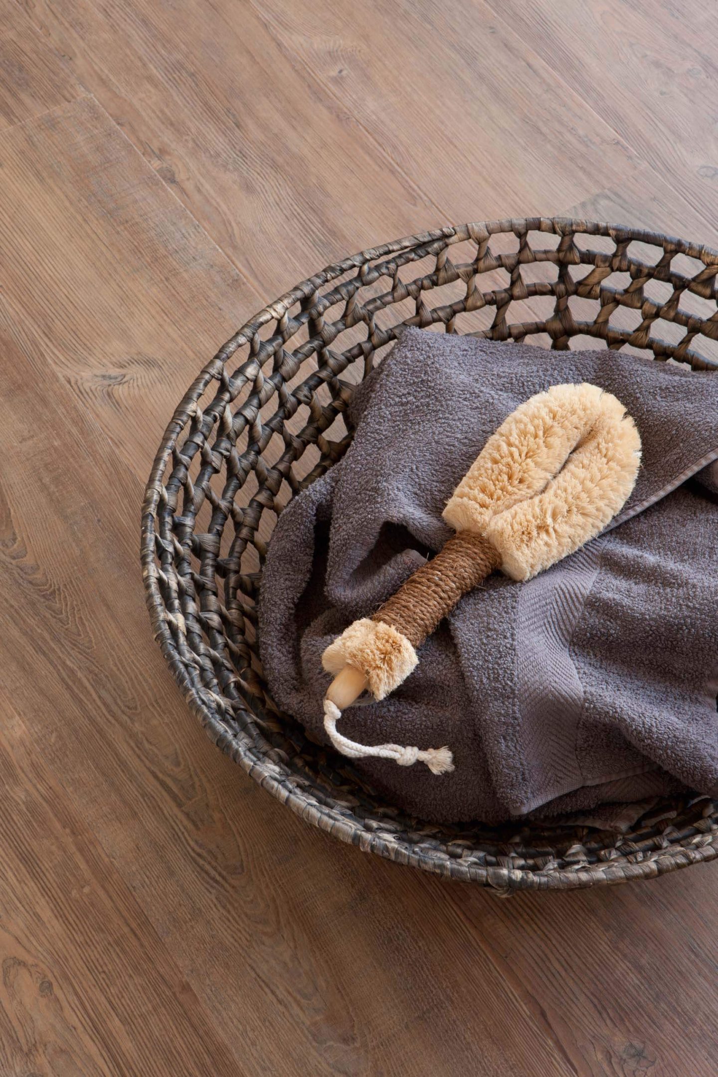 bathroom interior. Beautiful wooden effect flooring suitable for bathrooms.