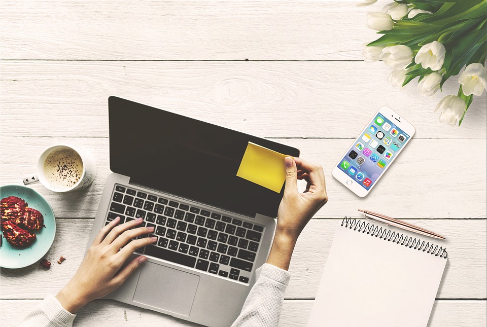 blogger working at desk
