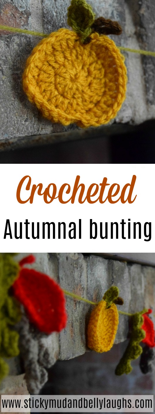 A simple autumnal crocheted bunting. #crochet #crafts #autumndecor #autumnalcrafts #autumnalinterior #pumpkincrafts #leafcrafts