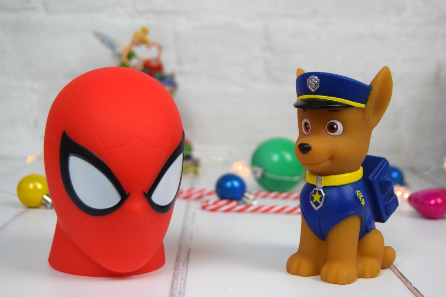 Illumi mates childrens' night lights. A Spiderman design and Chase from Paw Patrol