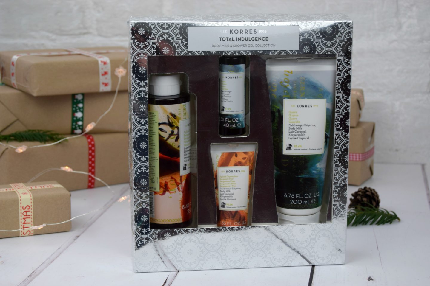Korres body milk and shower gel gift set.