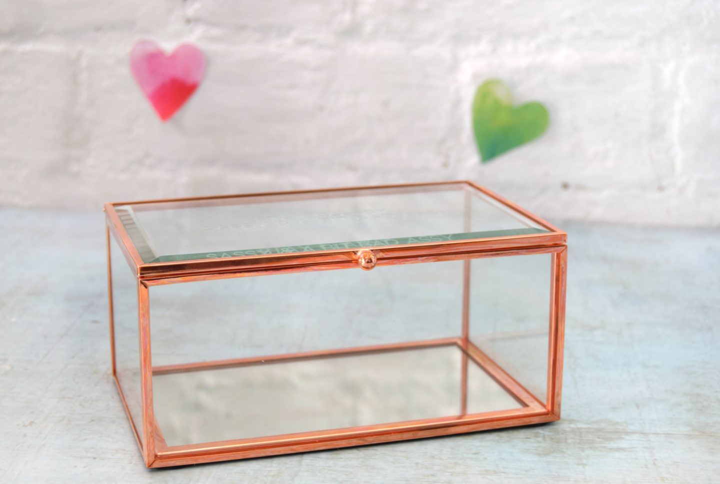 Personalised rose gold glass jewellery box