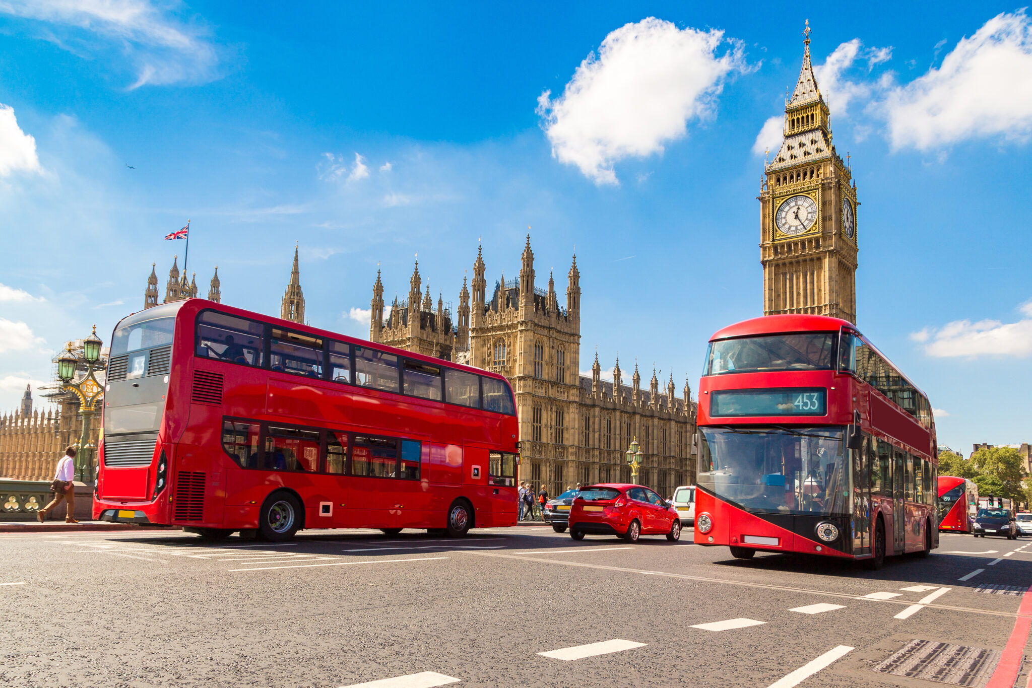 London double decker buses and big ben