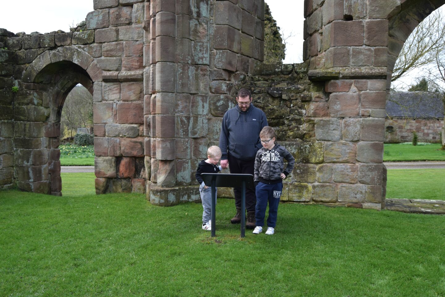 Reading the visitor boards at Croxden Abbey