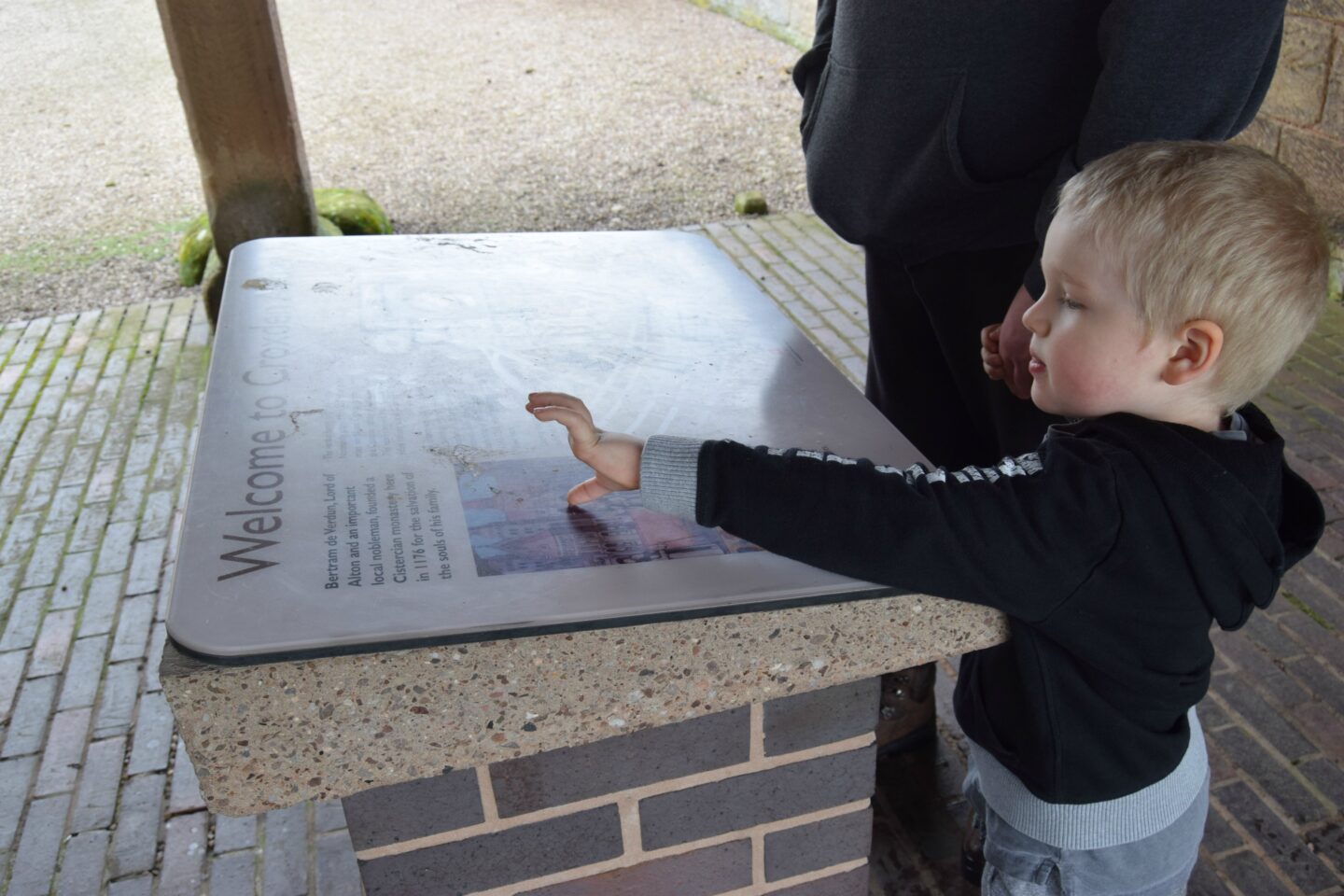 Reading the visitor boards at Croxden abbey
