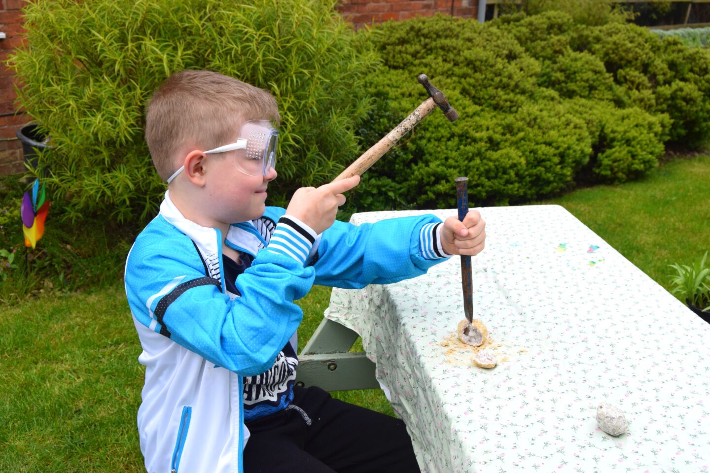 Opening up geodes from the National Geographic Geodes STEM kit