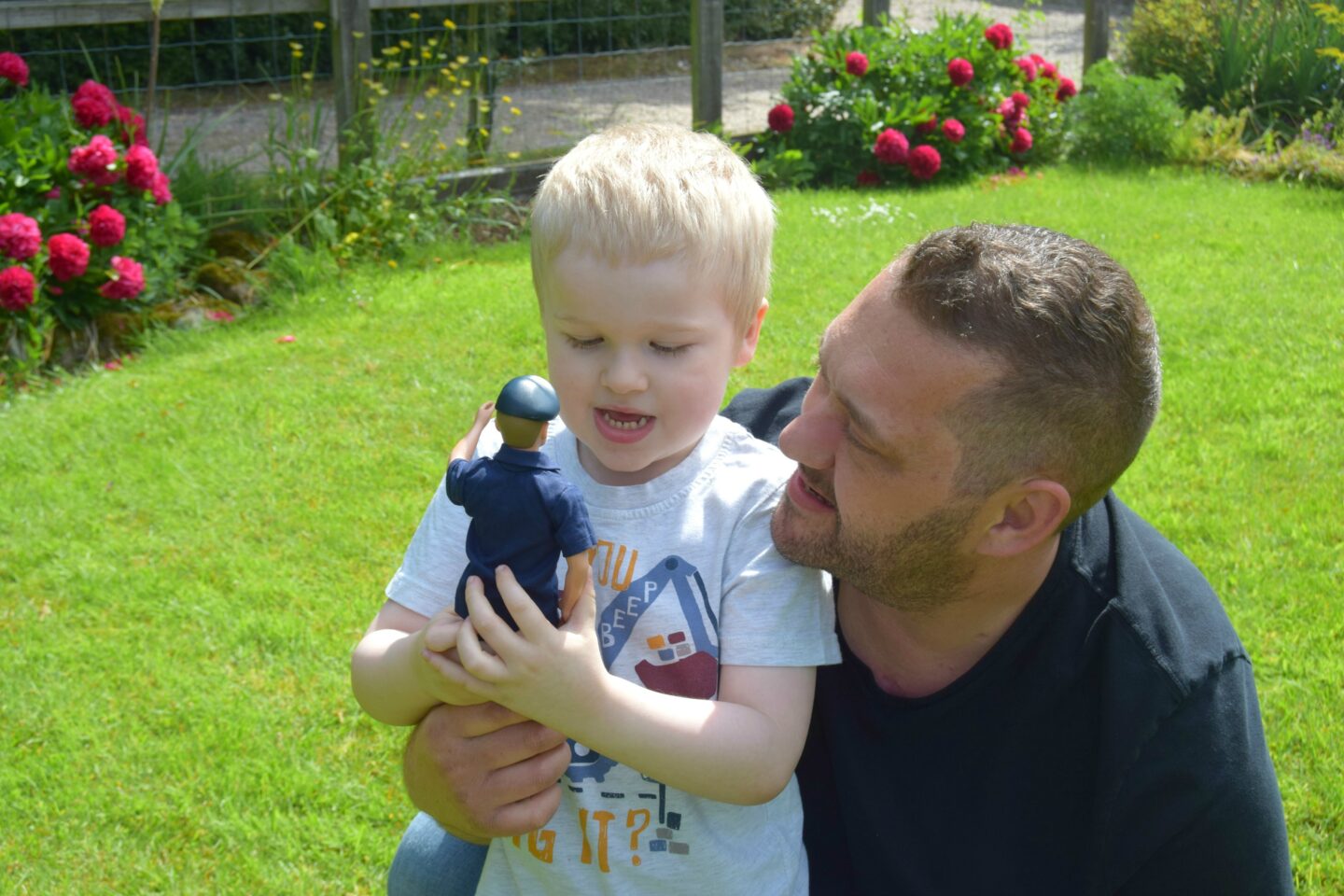 Joben and daddy playing with Action Man Sailor figure