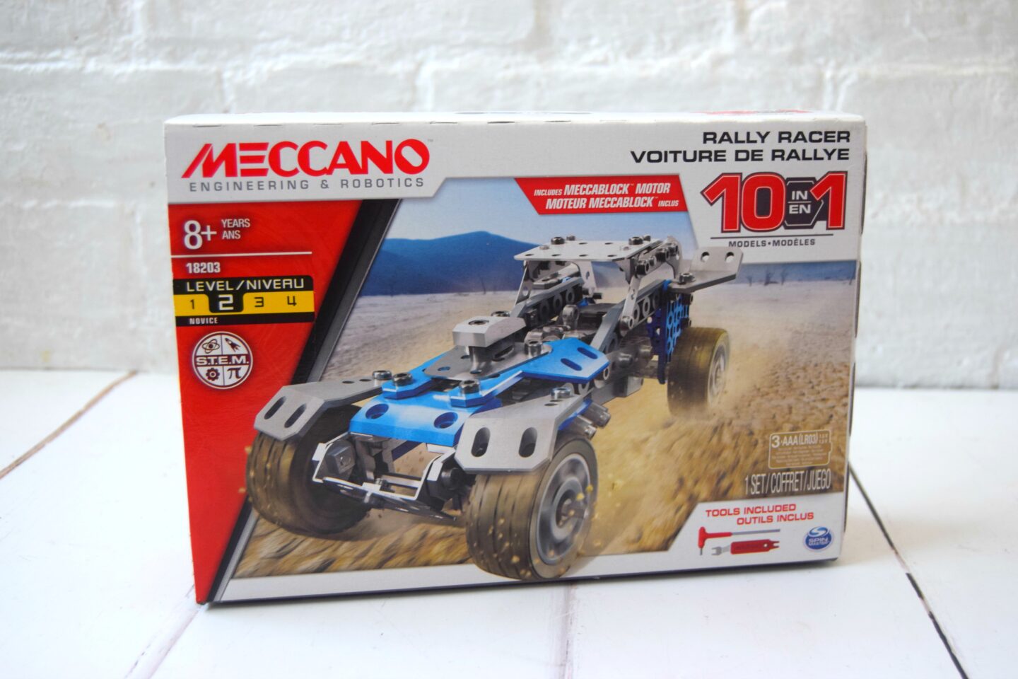 Meccano 10 in 1 Rally Racer building kit. Kids model building kits. Birthday gifts for 9-year-olds