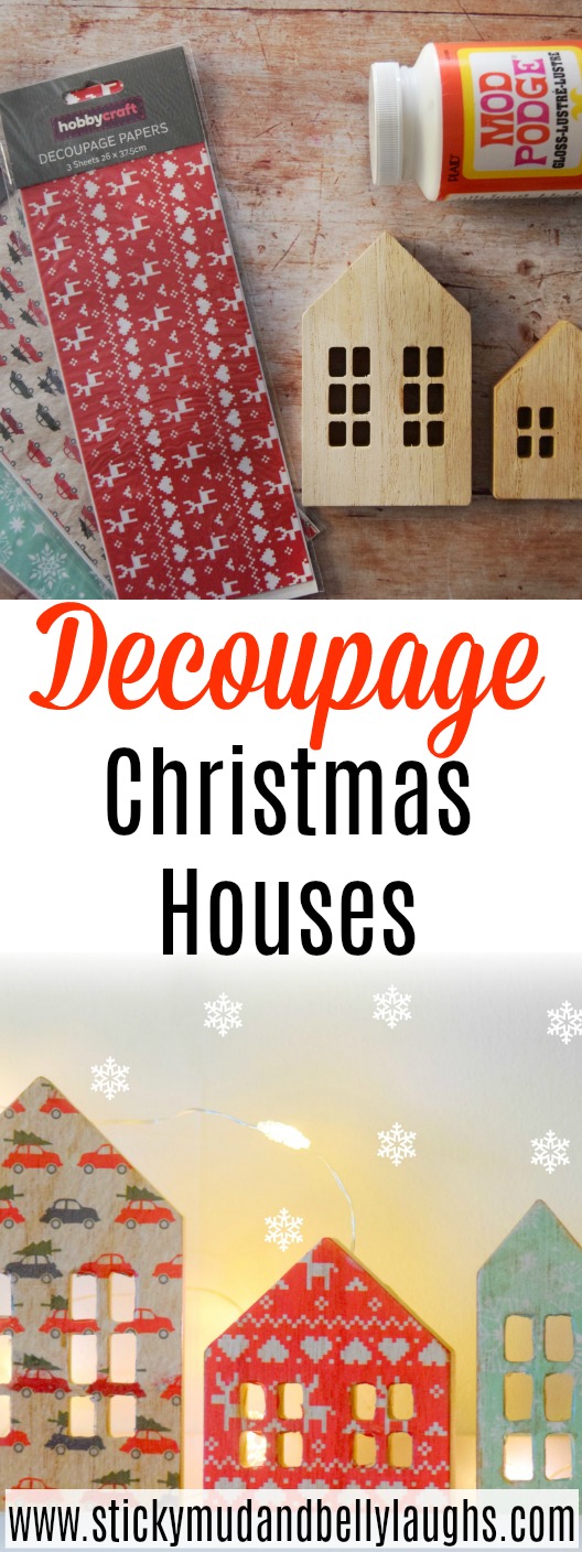 Looking for a really simple Christmas craft? then why not try this cute Christmas decoupaged street? #Christmascrafts #easycrafts #decoupage #decoupagecrafts #pblogger