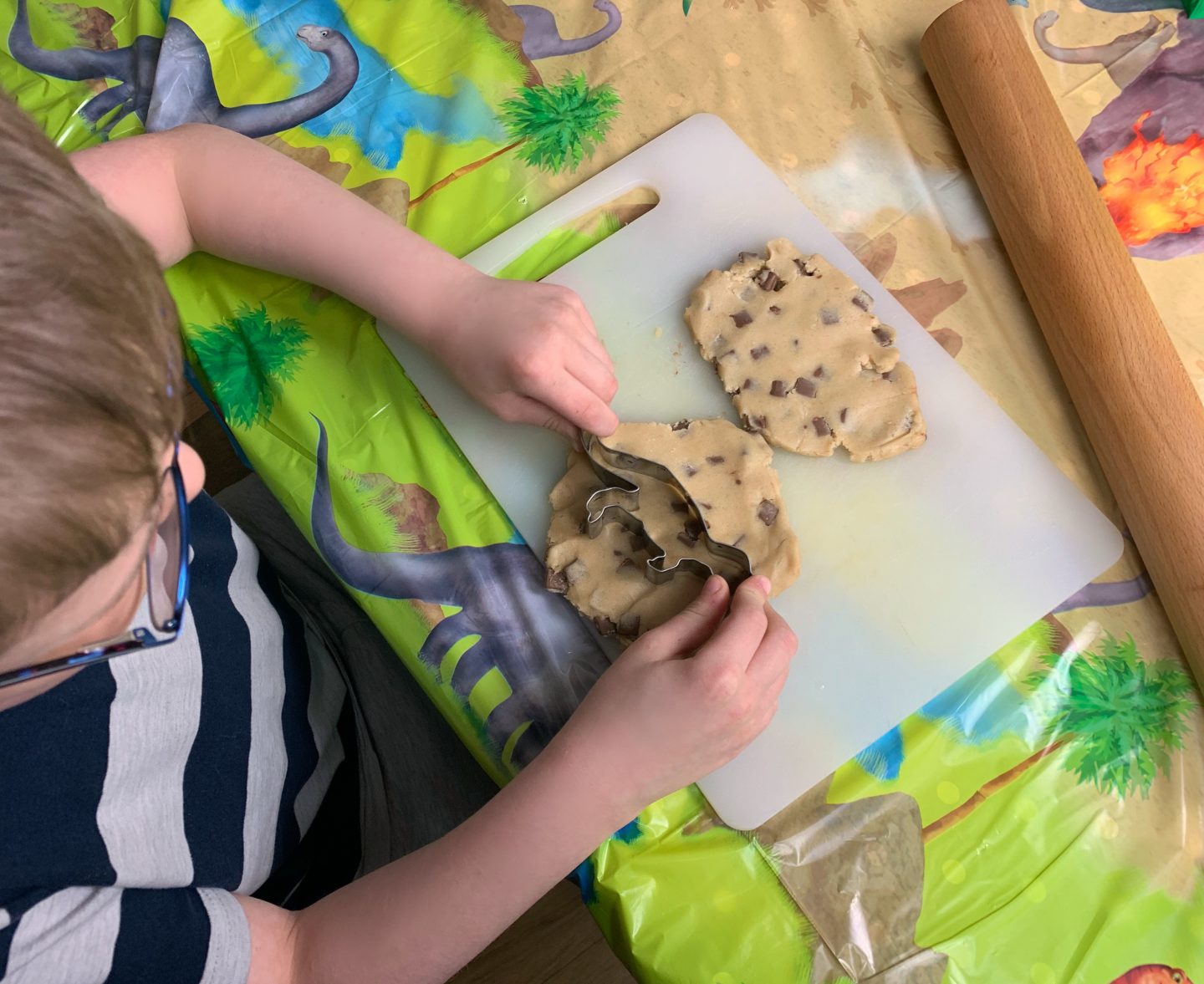 Dinosaur cookie cutting
