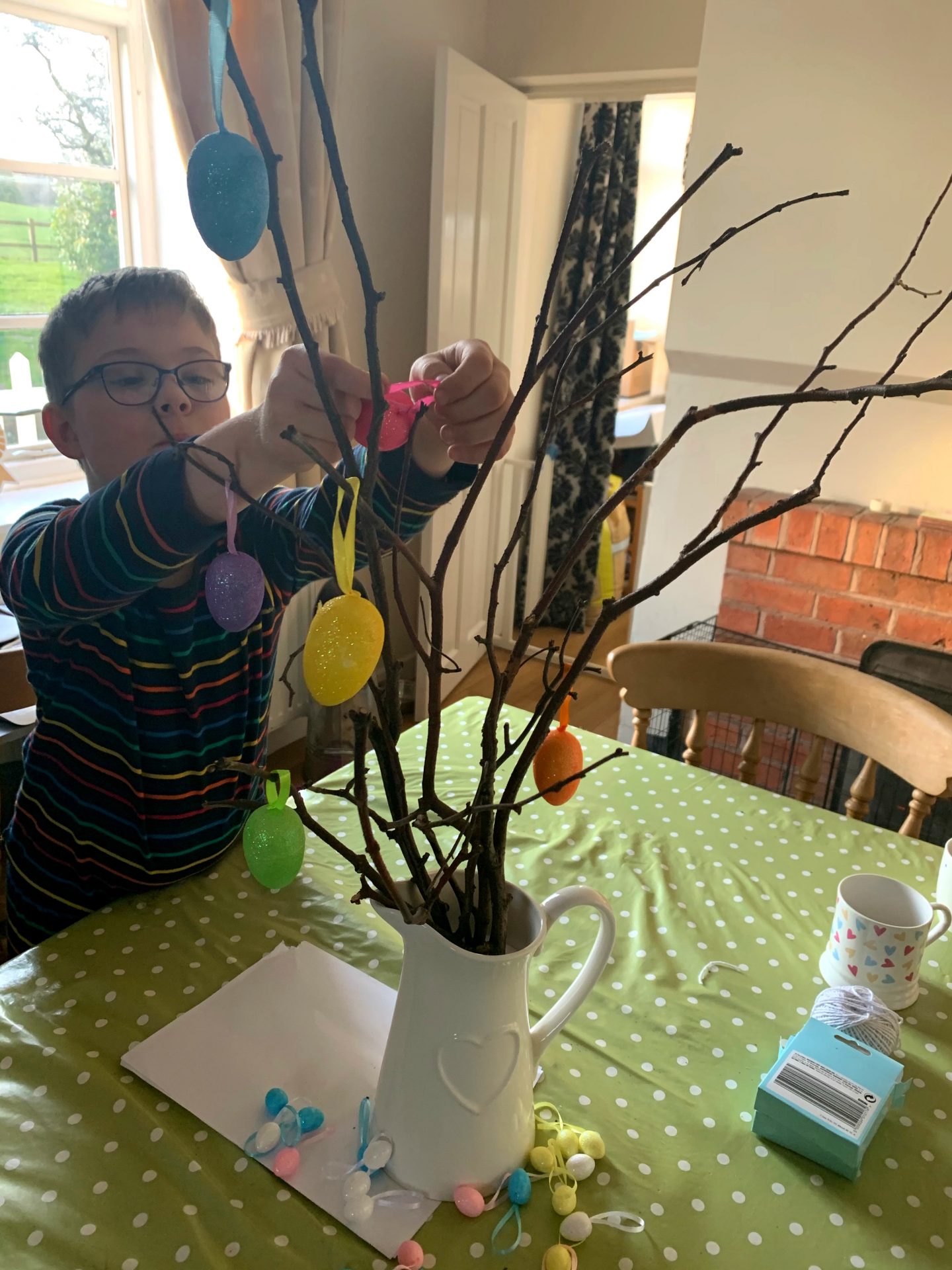 Decorating our Easter tree