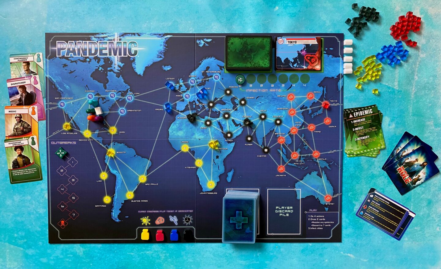 Pandemic board game set up
