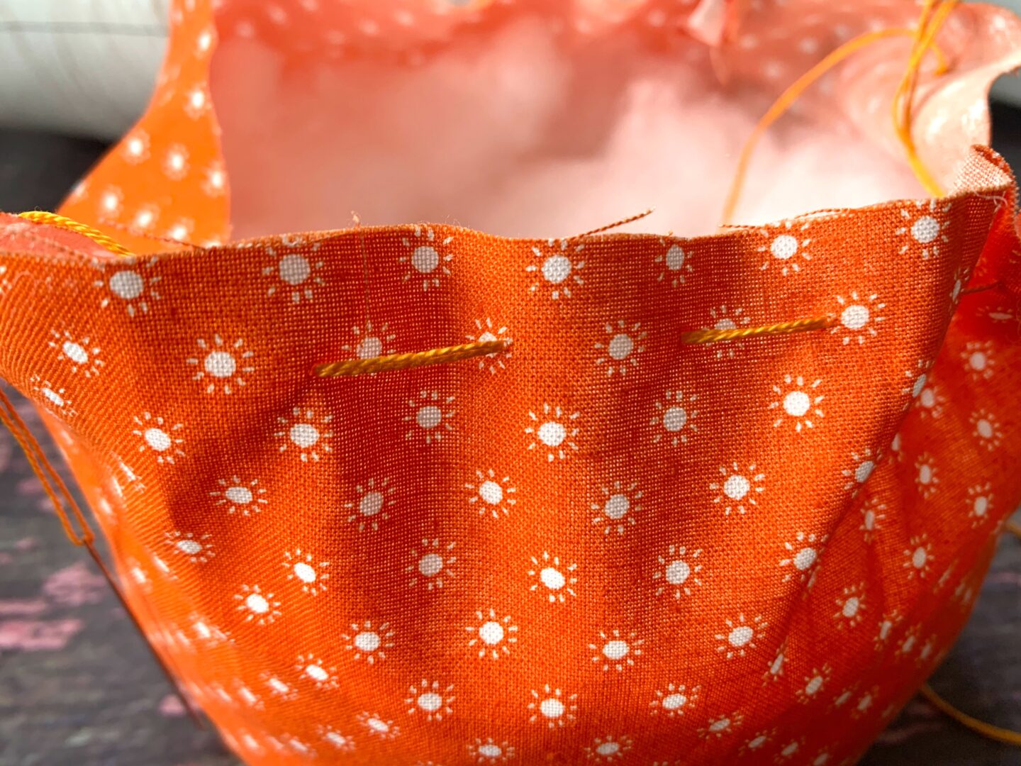 A gathering stitch on a fat quarter