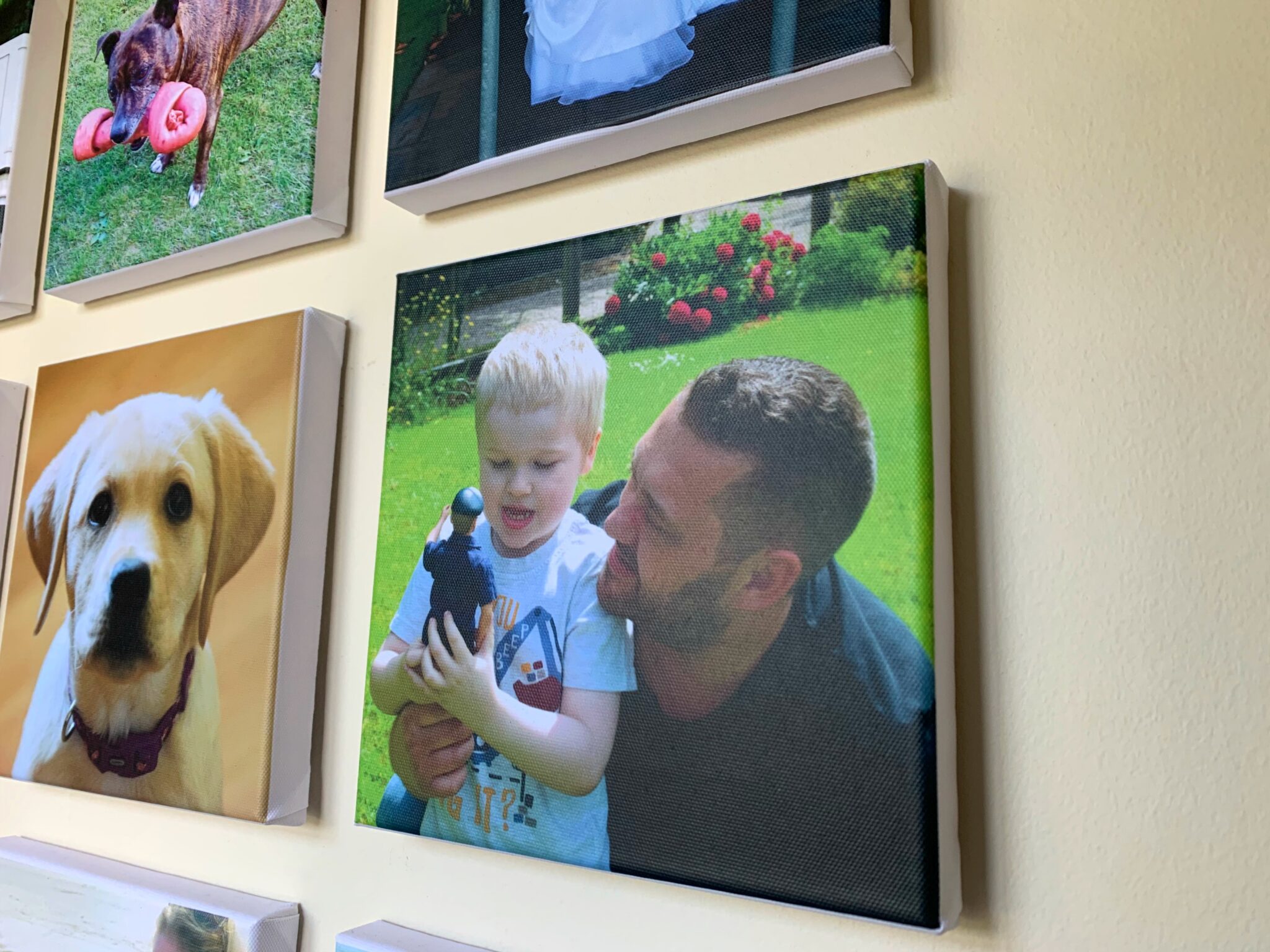 A close up of my square personalised canvases.