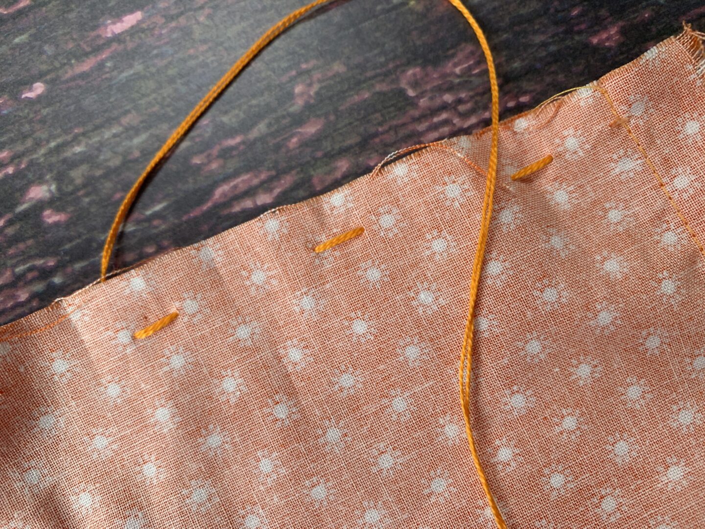 Doing a gather stitch on the fat quarter
