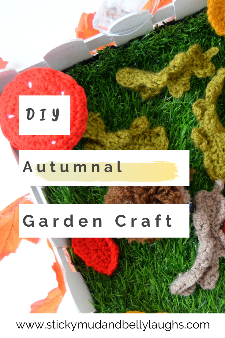Are you looking for a lovely autumn crafts project to get stuck into? This autumnal table centrepiece is simple and effective. #autumncrafts #tablecenterpiece #autumndecor #autumnaldecorations #crochet #autumncrochet #stickymudandbellylaughs