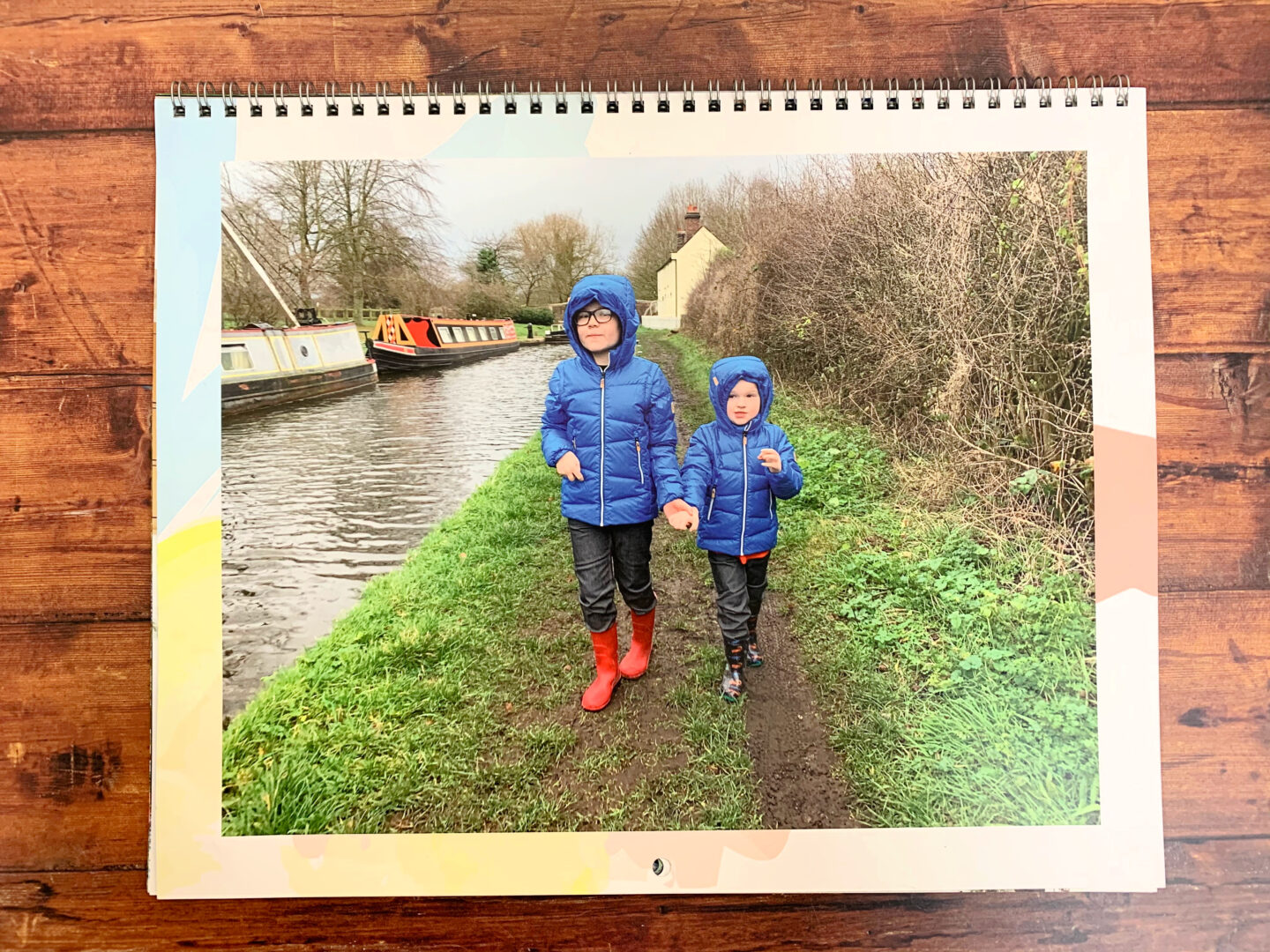 A personalised family calendar 2021 with an image of towpath beside a canal