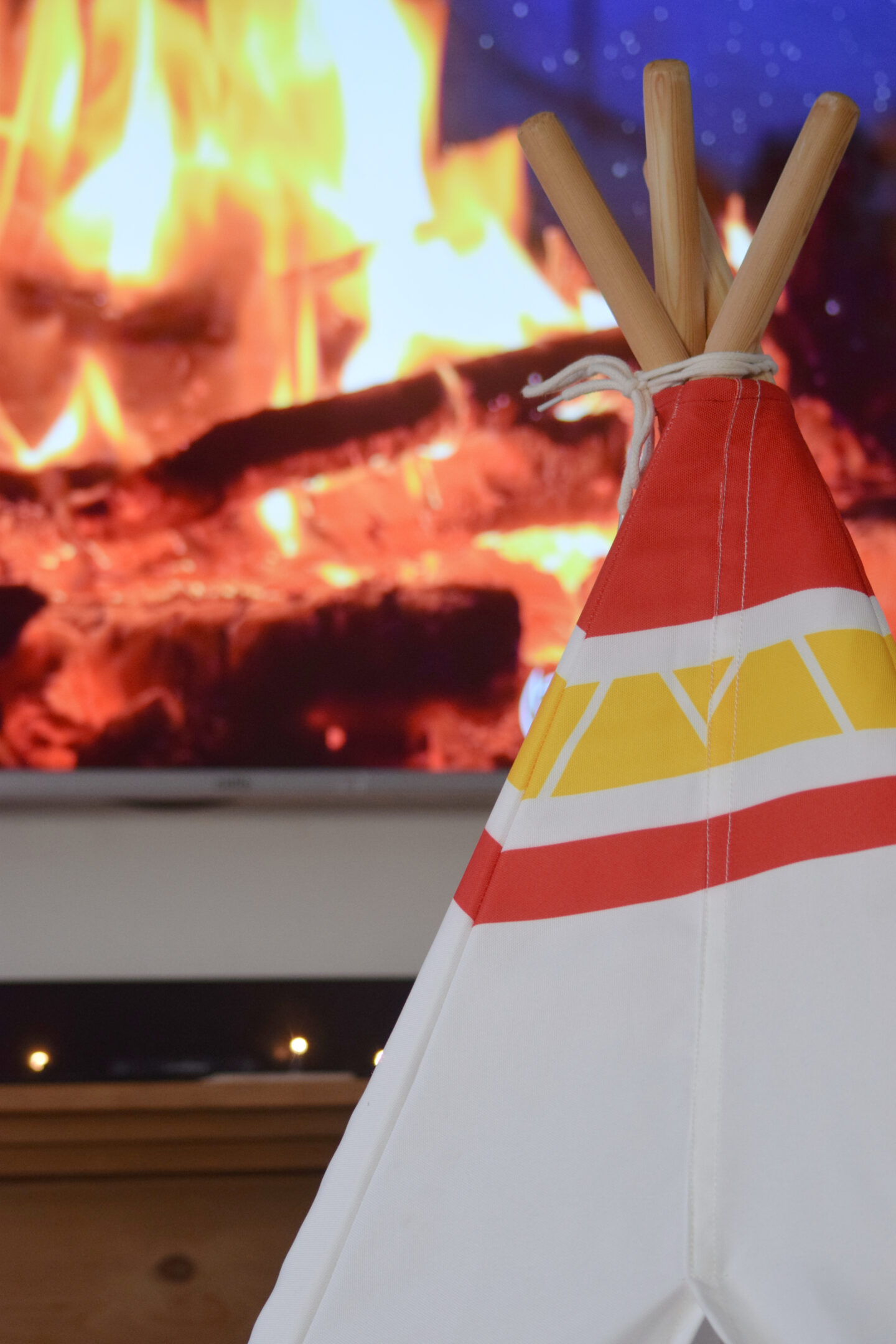 Kids Teepee infront of a pretend campfire