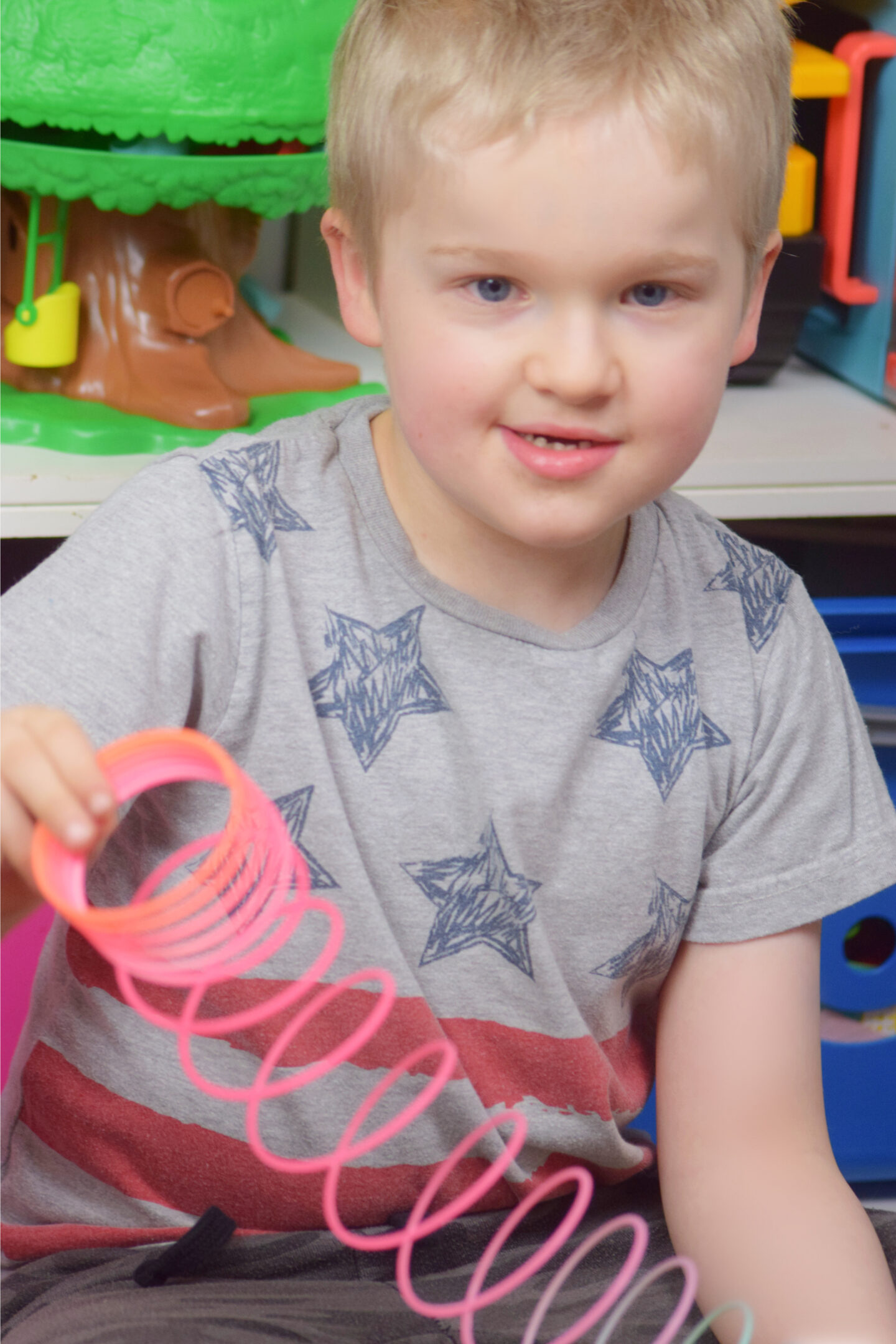 Playing with a rainbow slinky