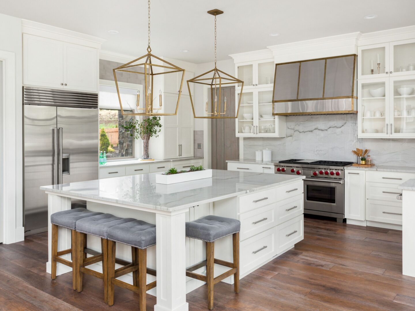 Modern white kitchen with an Island