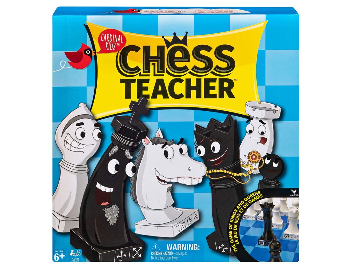 Pictures of animated chess pieces on teh front of the game's box.