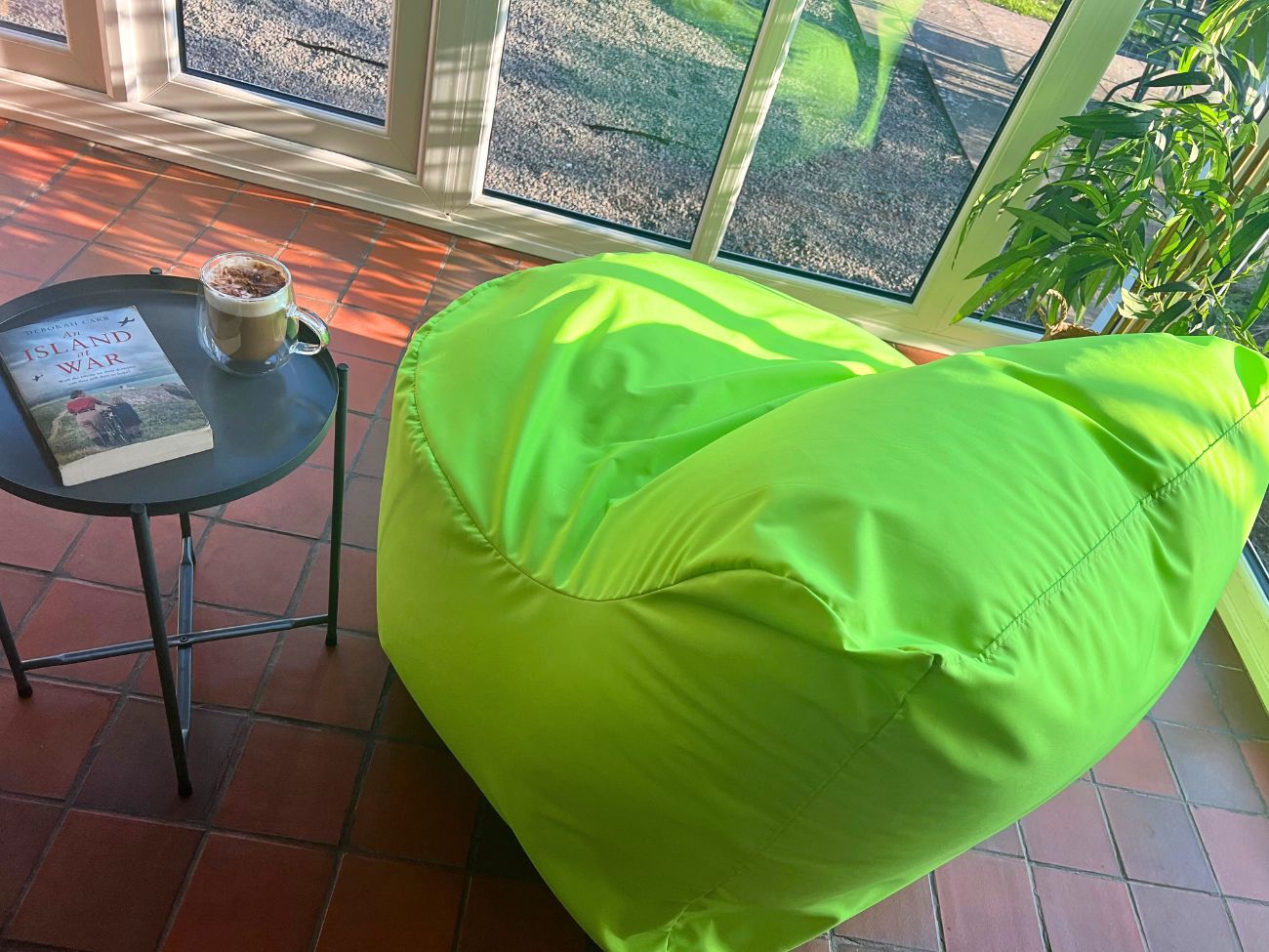 Green bean bag in conservatory 3