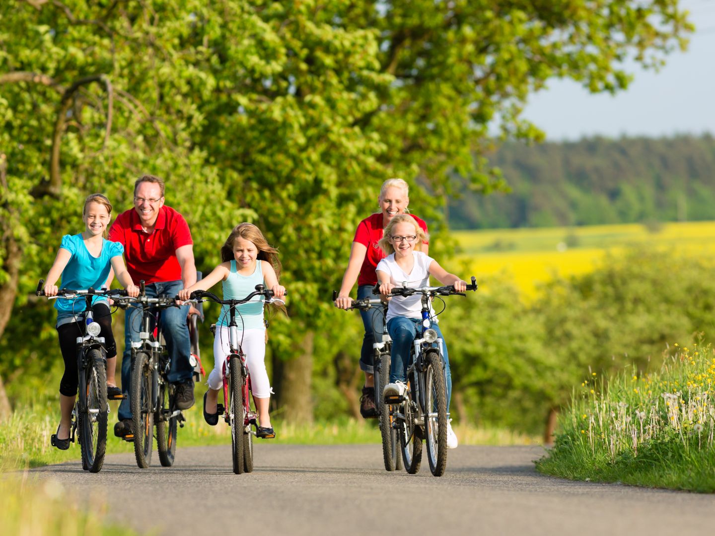 Family out on a bike ride