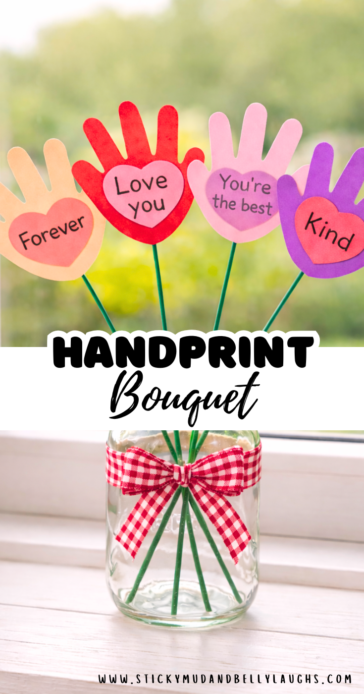 Handprint bouquet Valentines Day Craft pin 1