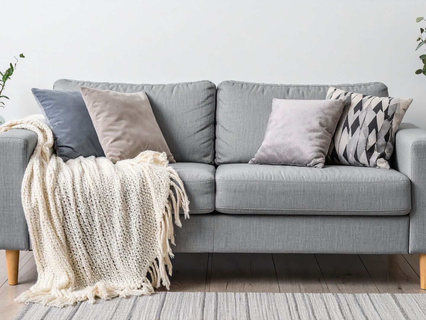 Sofa with a throw and cushions