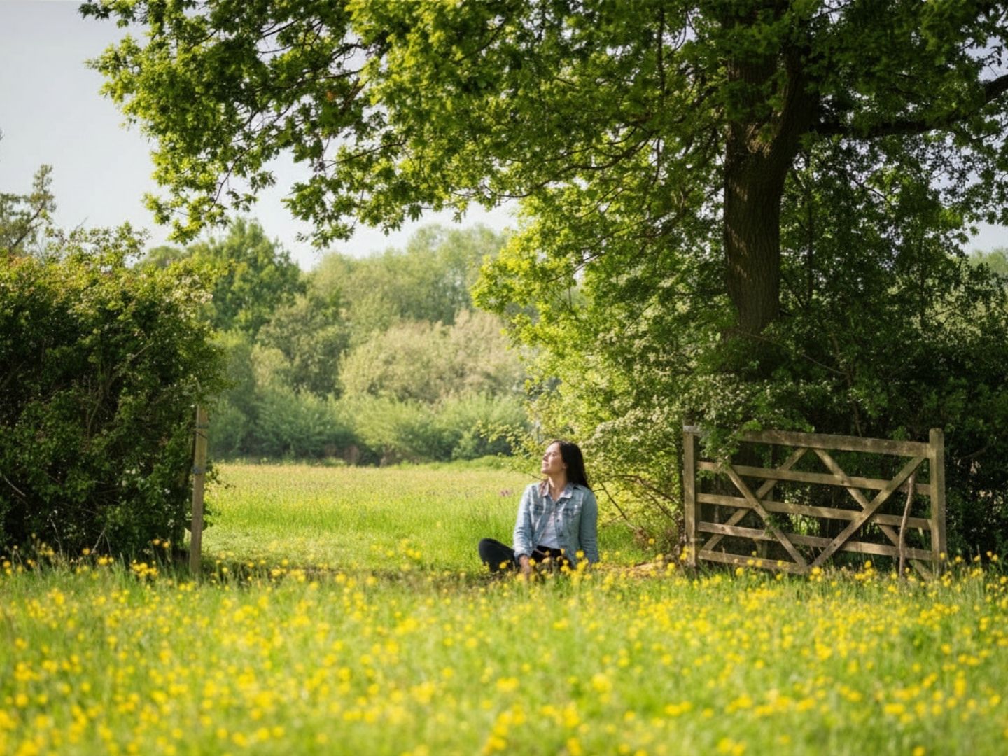 A lady sitting in a field