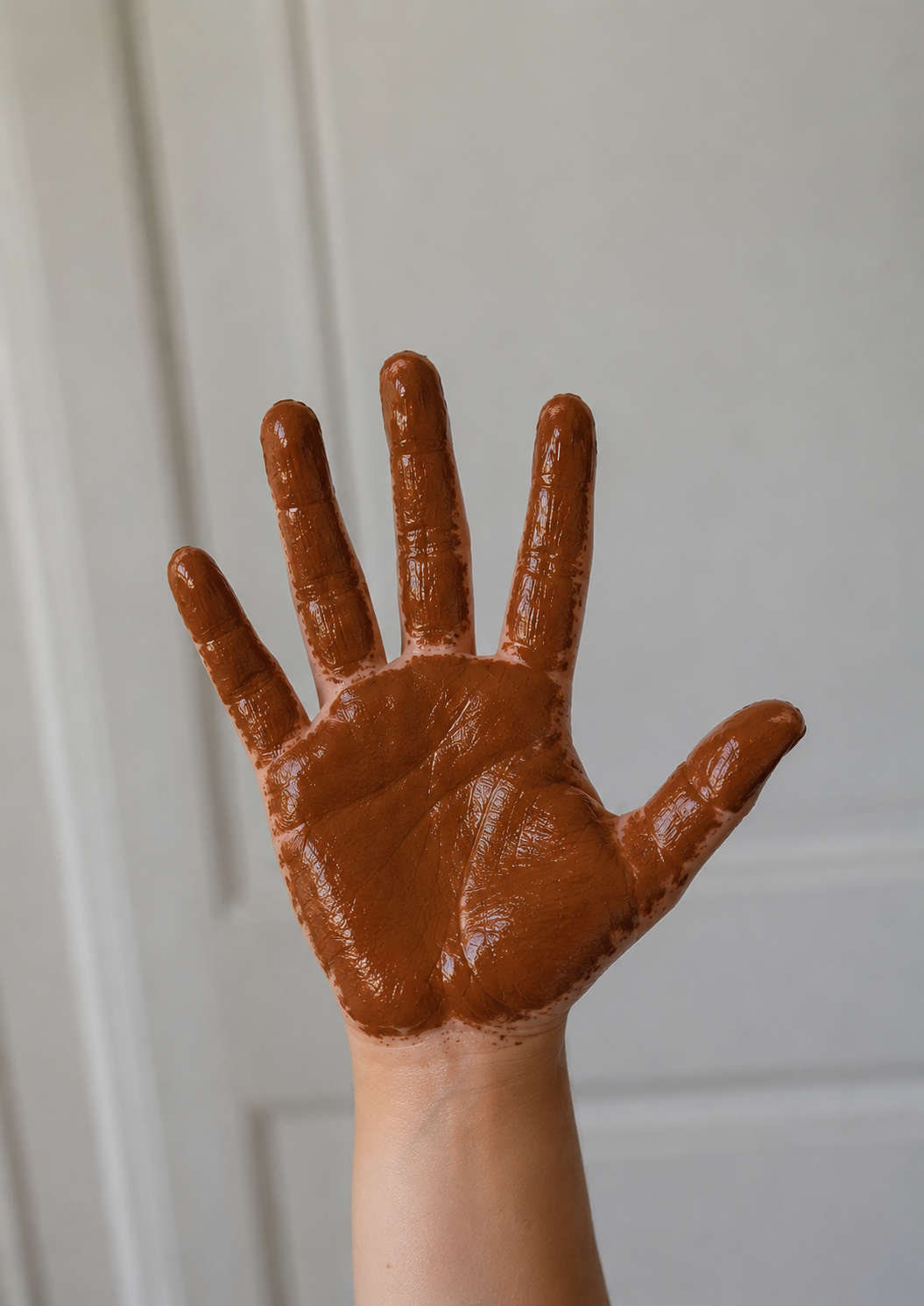 hand with brown paint