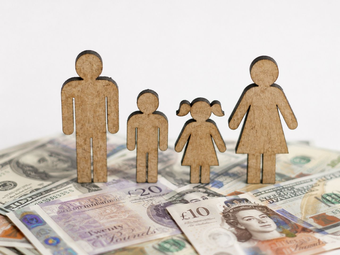 wooden family on bank notes